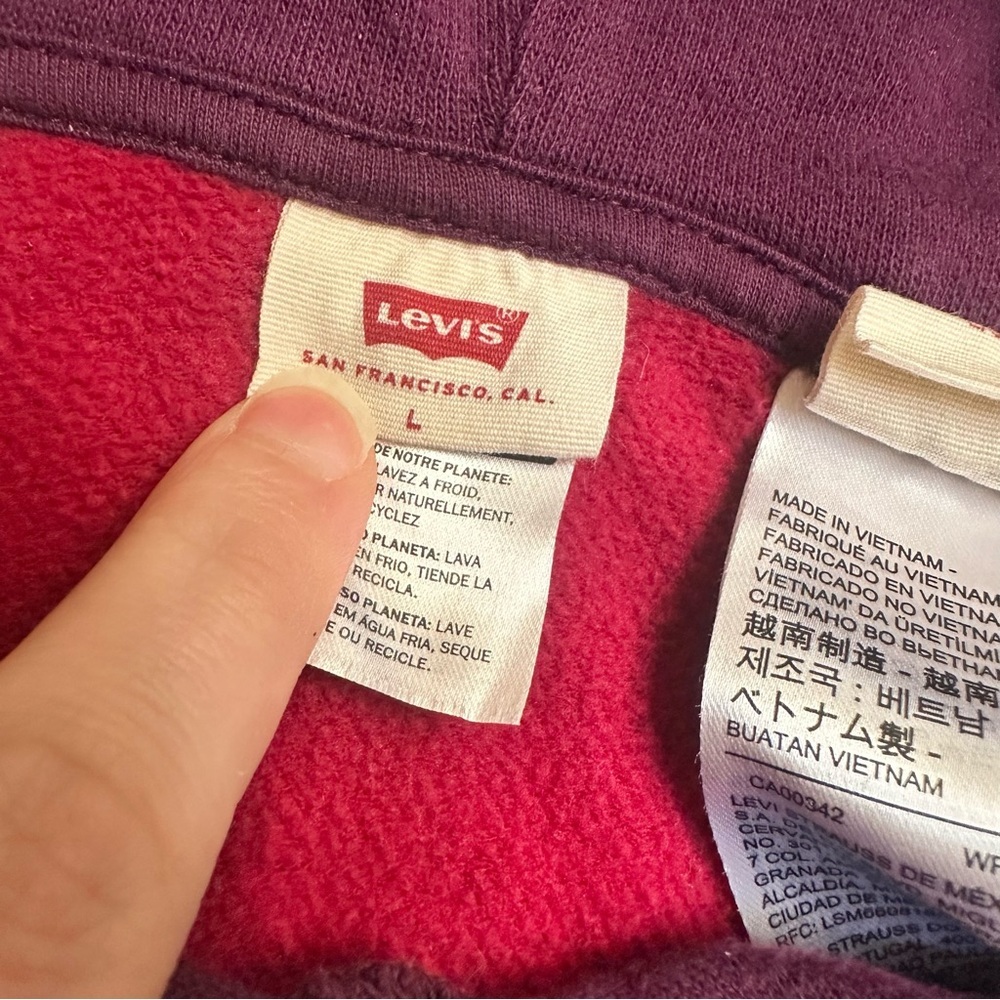 Levi’s 90s Retro Colorblock Berry Pink And Purple Crop Hoodie Size Large lounge - Picture 4 of 7